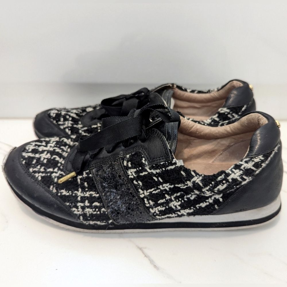 Kate Spade New York Preppy Black White Sidney Tweed Glitter Sneakers 10.5